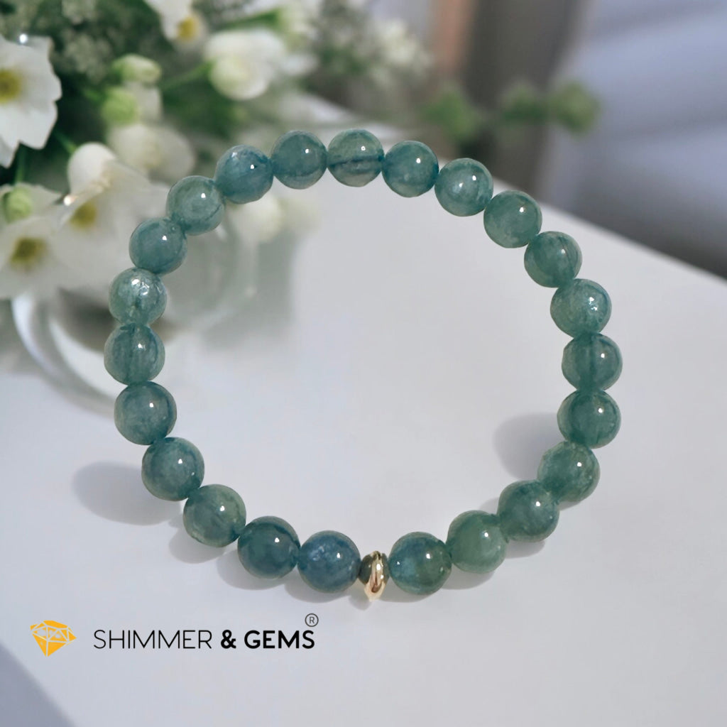 Green Kyanite 9mm Bracelet with 14k gold filled (AAA) Brazil, Premium, Encoded & Activated
