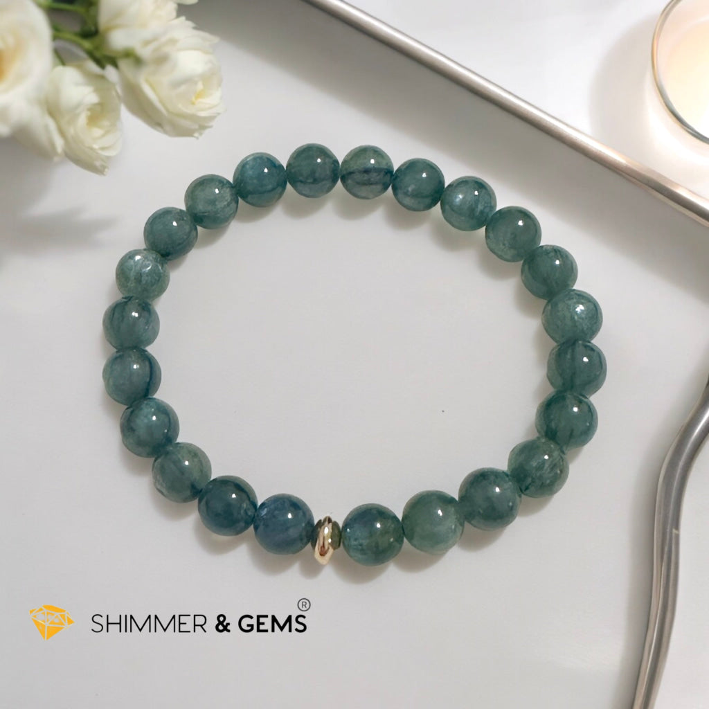 Green Kyanite 9mm Bracelet with 14k gold filled (AAA) Brazil, Premium, Encoded & Activated