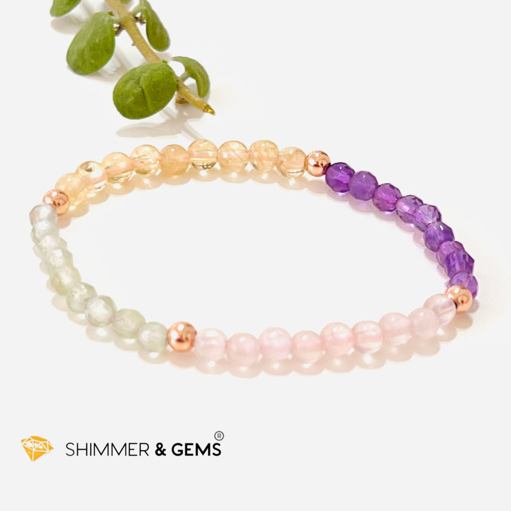 Happiness Health Wealth & Love 4Mm Healing Bracelet (Prehnite Amethyst Citrine Rose Quartz)