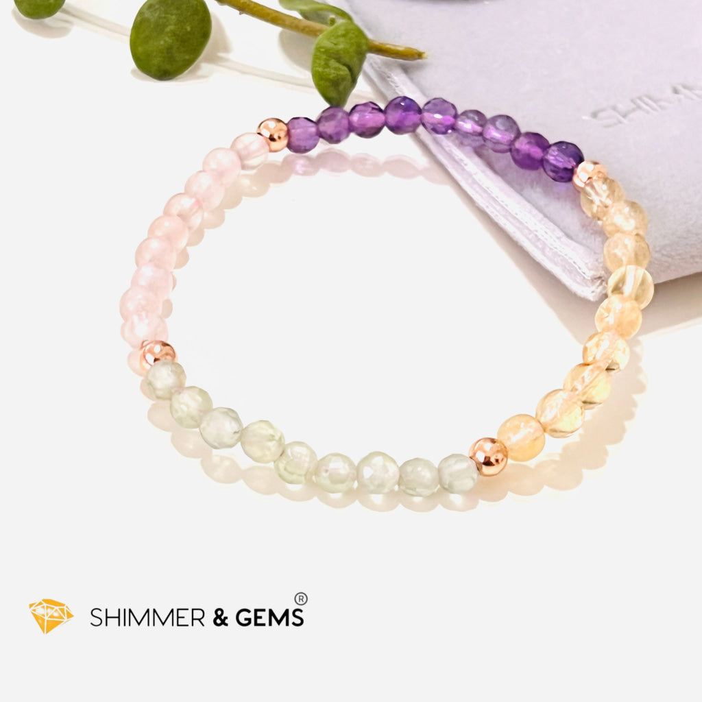 Happiness Health Wealth & Love 4Mm Healing Bracelet (Prehnite Amethyst Citrine Rose Quartz)