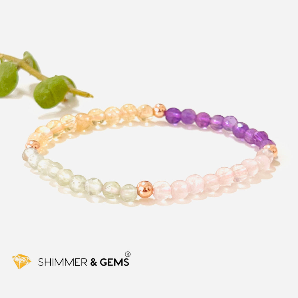 Happiness Health Wealth & Love 4Mm Healing Bracelet (Prehnite Amethyst Citrine Rose Quartz)