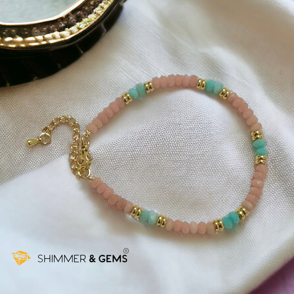 Heal Trauma Bracelet (Pink Opal & Amazonite 4mm Rondelle)with stainless steel chain