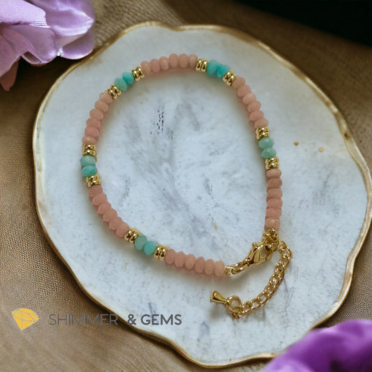 Heal Trauma Bracelet (Pink Opal & Amazonite 4mm Rondelle)with stainless steel chain