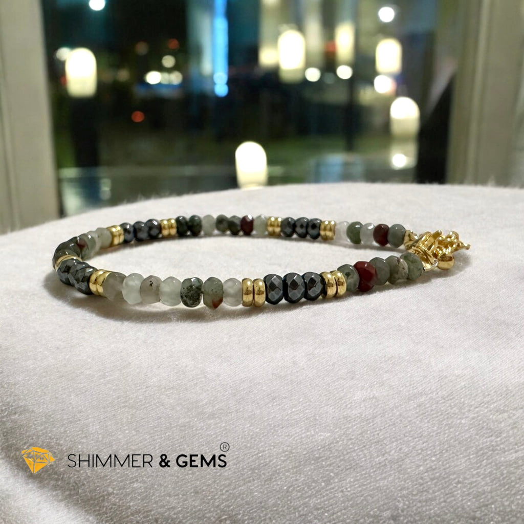 Health Wellness Bracelet
(Bloodstone & Hematite 4mm Rondelle in Stainless Steel Adjustable Chain)