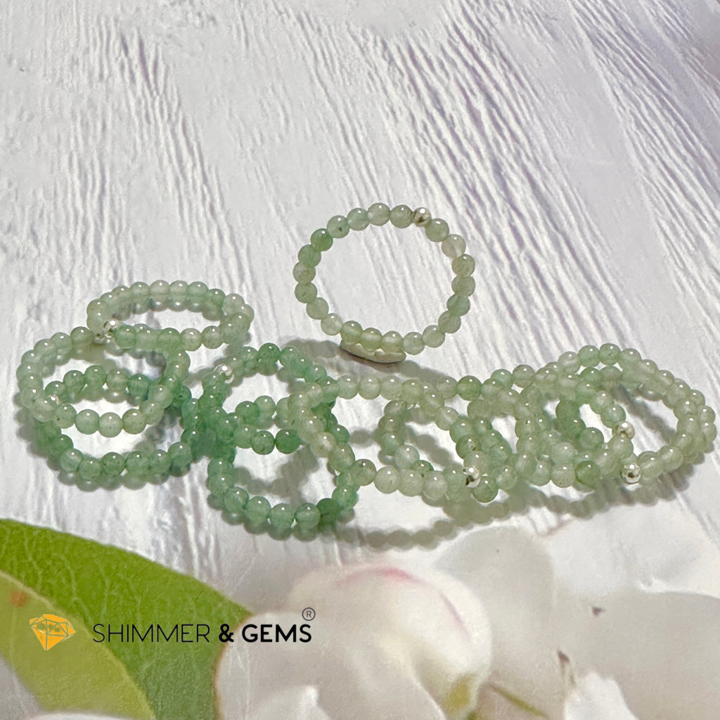 Heart Chakra Aventurine 3mm Bead Ring with 925 Silver