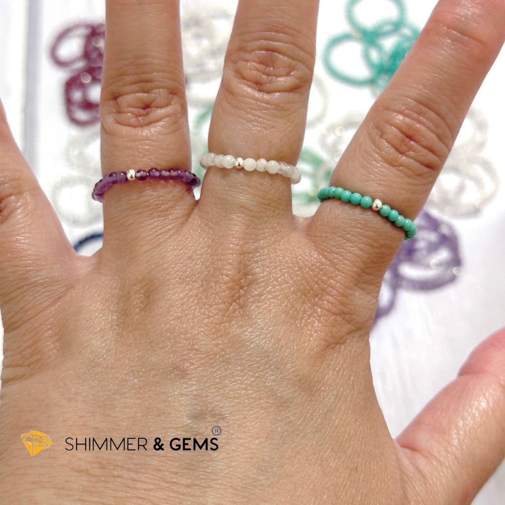 Heart Chakra Aventurine 3mm Bead Ring with 925 Silver