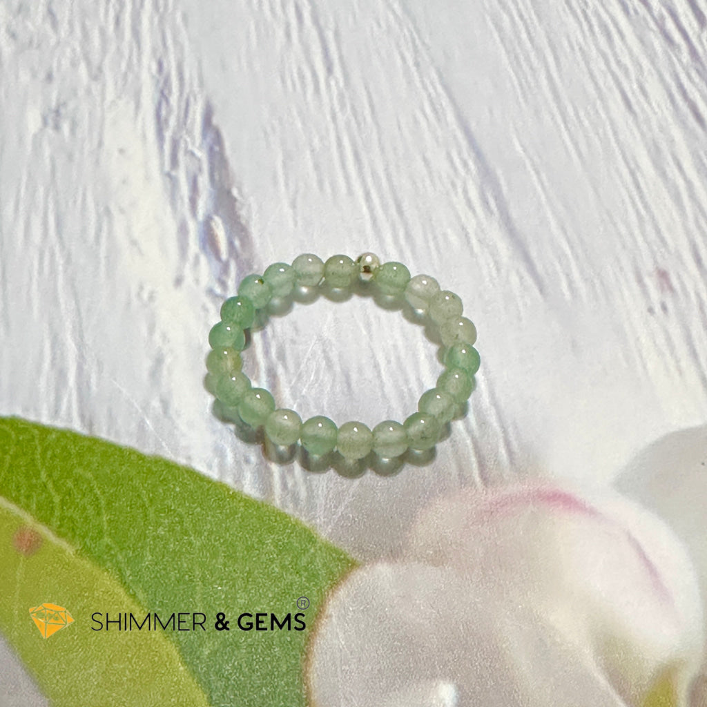Heart Chakra Aventurine 3mm Bead Ring with 925 Silver
