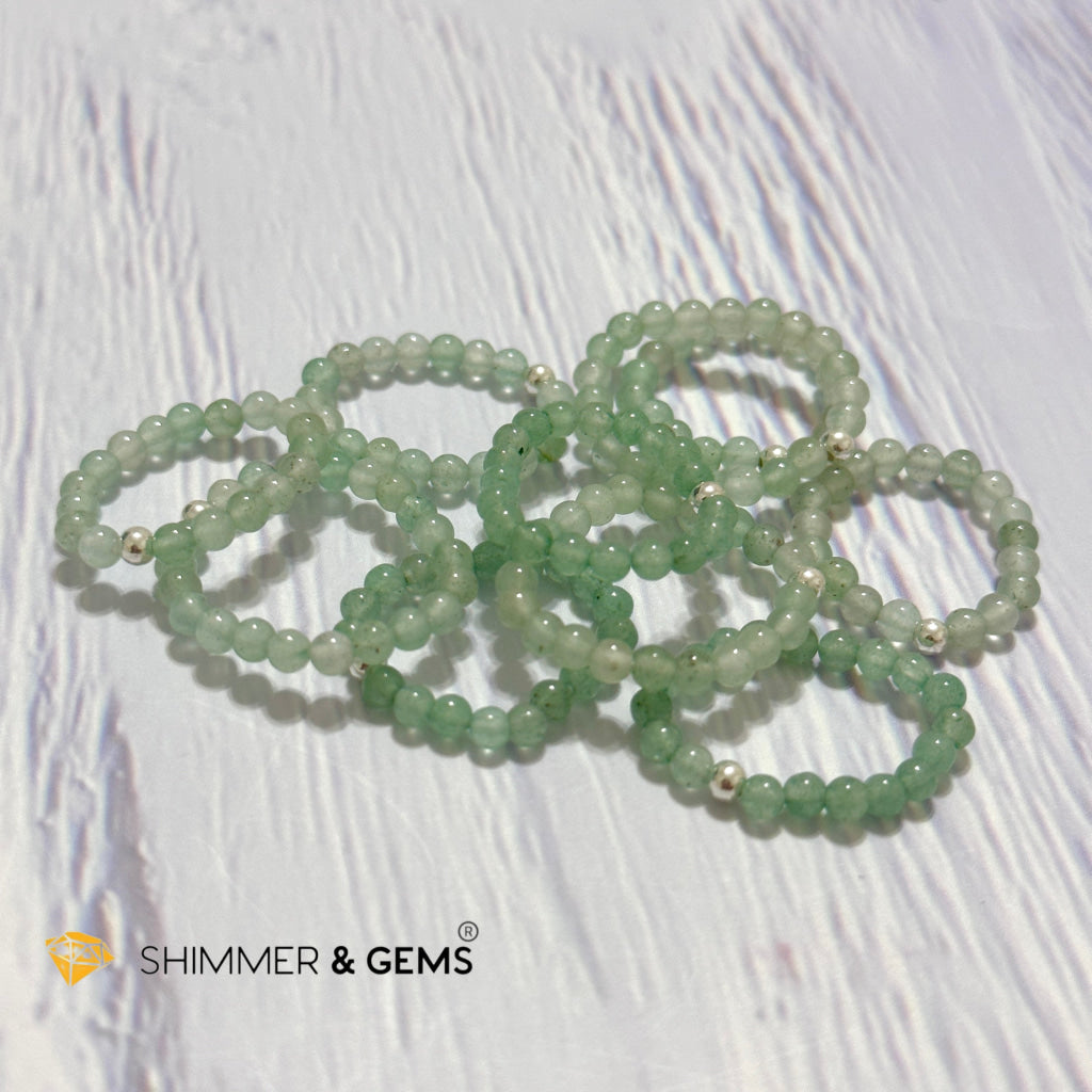 Heart Chakra Aventurine 3mm Bead Ring with 925 Silver