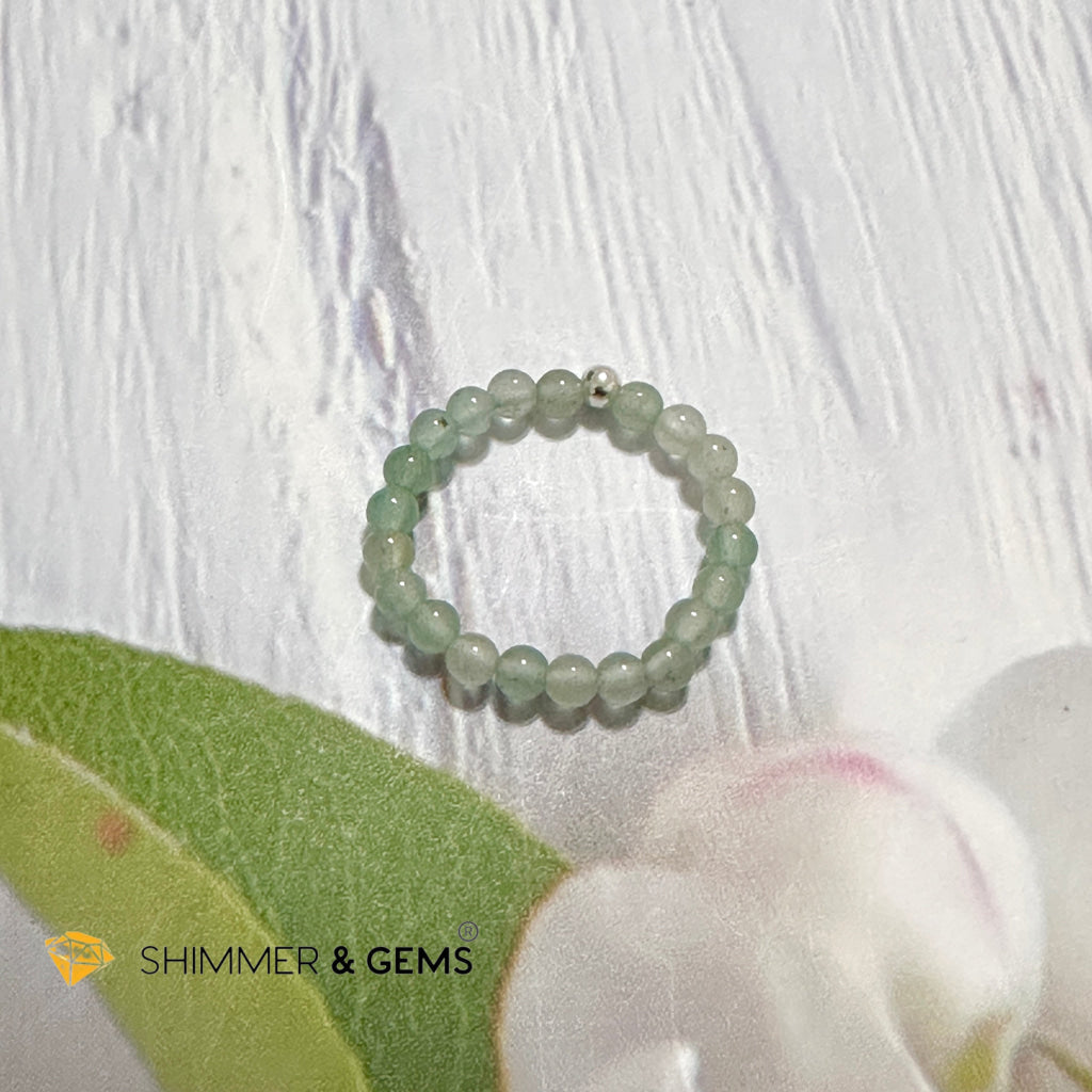 Heart Chakra Aventurine 3mm Bead Ring with 925 Silver