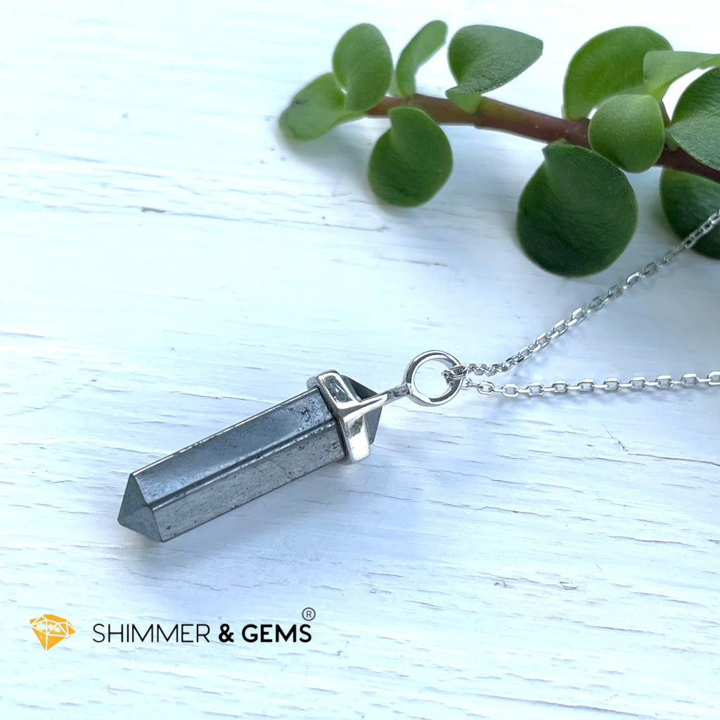 Hematite Double Pointer Pendant 925 Silver (Stability And Protection) Charms & Pendants