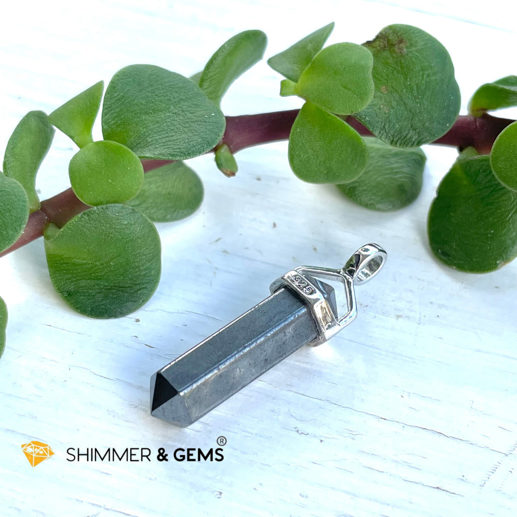 Hematite Double Pointer Pendant 925 Silver (Stability And Protection) Charms & Pendants