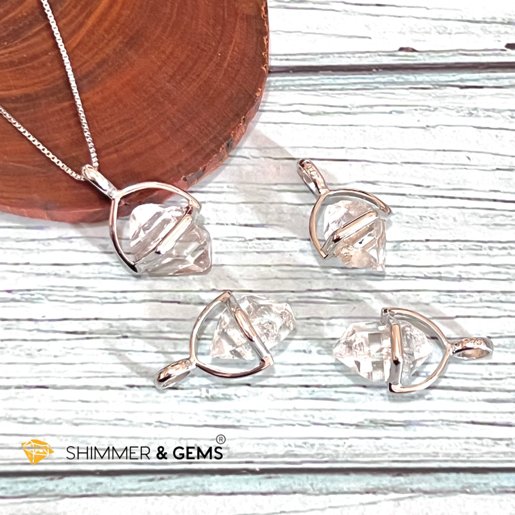 Herkimer Diamond Half Cage 925 Silver Pendant (High Vibrational) Charms & Pendants