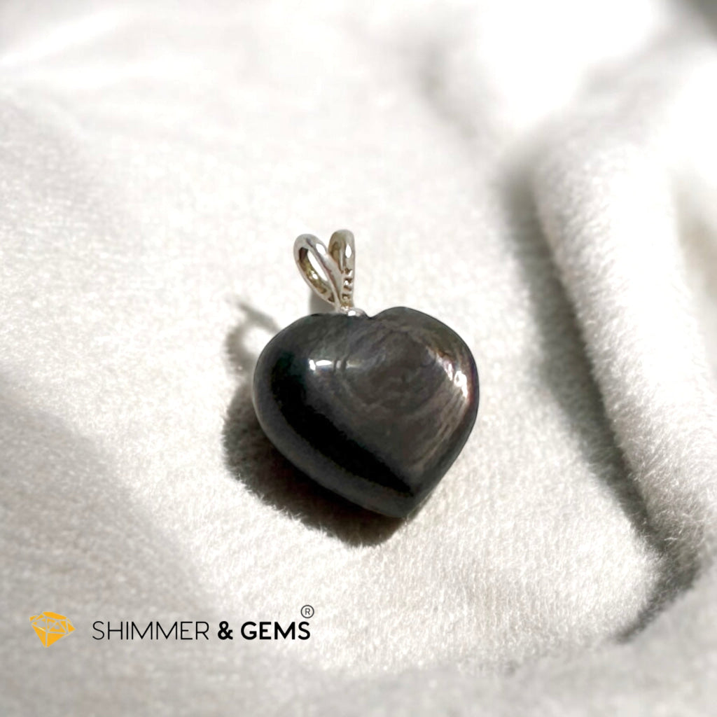 Hypersthene Heart 20mm Pendant 925 Silver- Ultimate Lucky Charm for Wealth & Fortune
