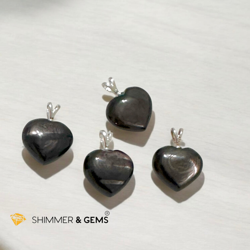 Hypersthene Heart 20mm Pendant 925 Silver- Ultimate Lucky Charm for Wealth & Fortune