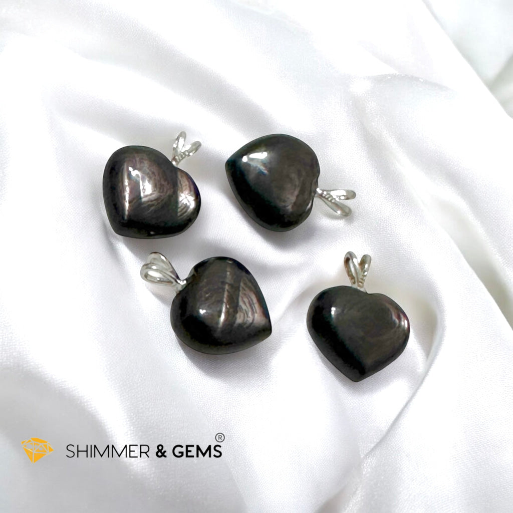 Hypersthene Heart 20mm Pendant 925 Silver- Ultimate Lucky Charm for Wealth & Fortune