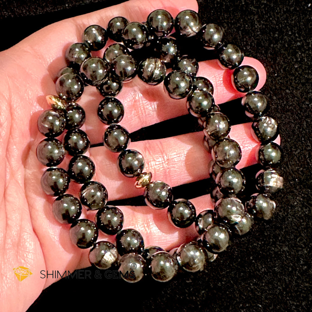 Hypersthene (Natural) 8-9mm Bracelet Top Grade (with 14k Gold Filled) Egypt