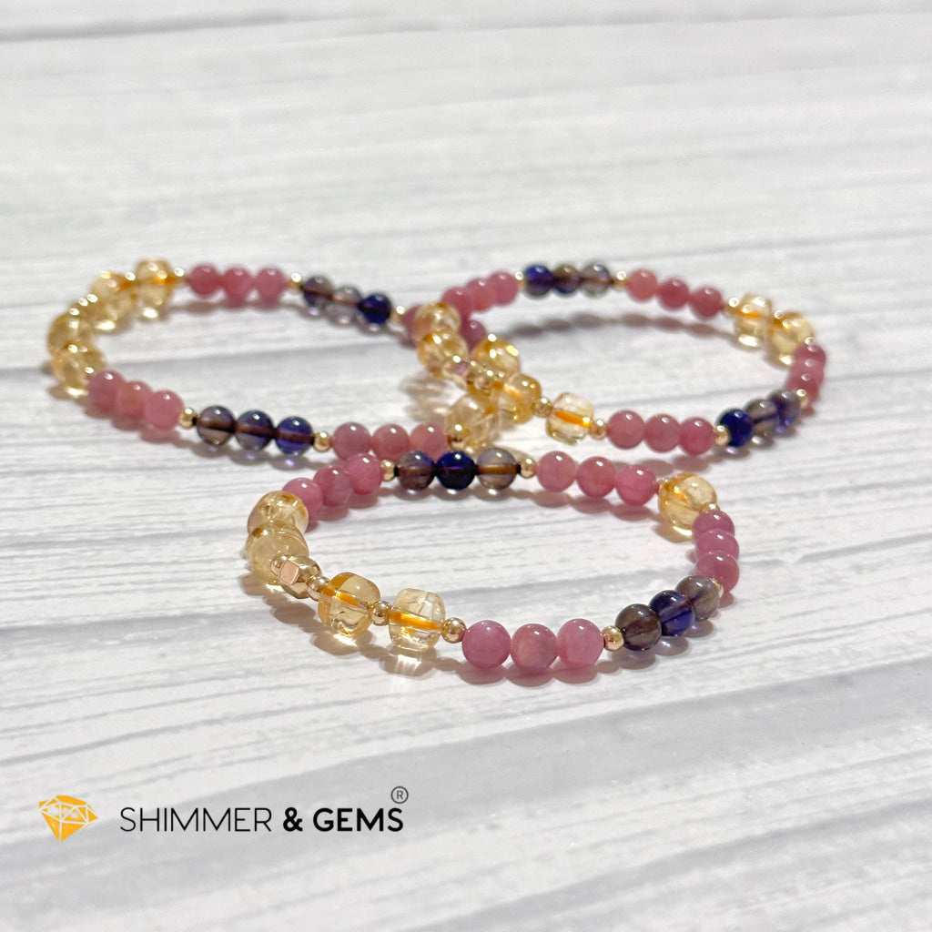 Increase Passion, Wealth & Success Bracelet (Premium 6mm Ruby, Iolite, Citrine, 14k Gold Filled)