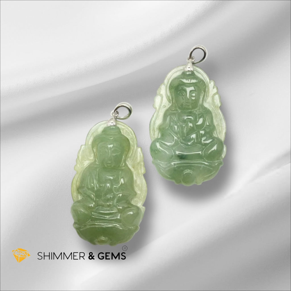 Jadeite Goddess Kwan Yin Pendant 35mm 925 Silver (Encoded & Activated)
