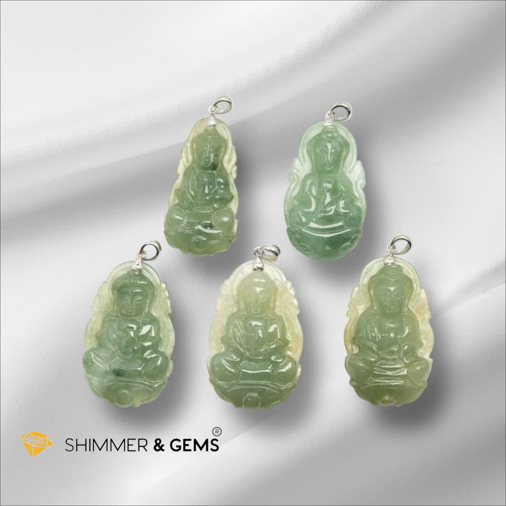 Jadeite Goddess Kwan Yin Pendant 35mm 925 Silver (Encoded & Activated)