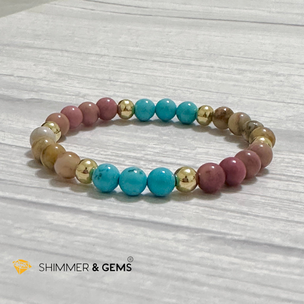 Karma Cleansing Remedy Bracelet (Crazy Lace Agate, Turquoise, Rhodonite 6mm +14k gold filled)