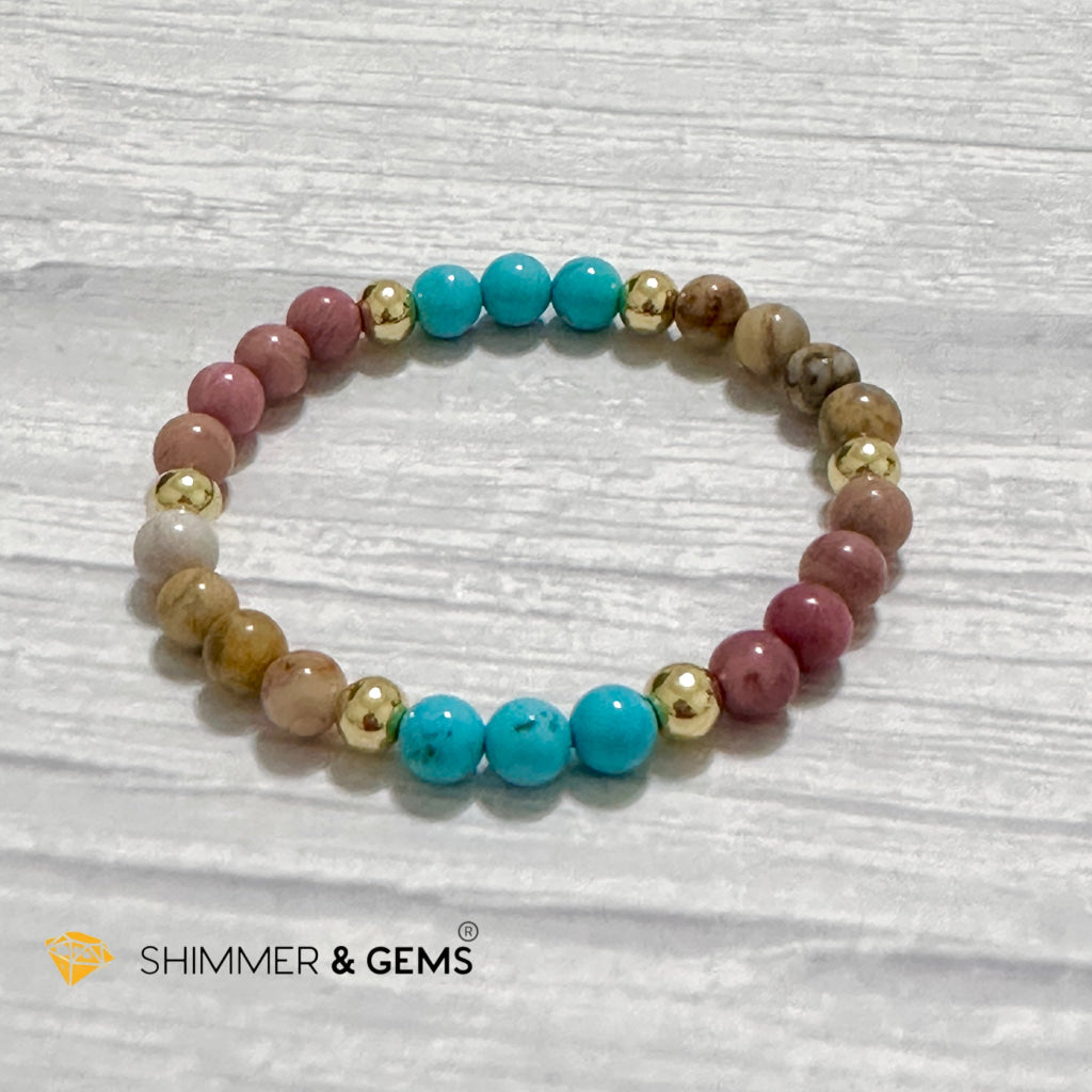 Karma Cleansing Remedy Bracelet (Crazy Lace Agate, Turquoise, Rhodonite 6mm +14k gold filled)