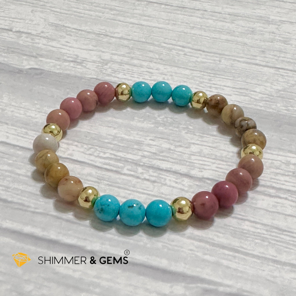 Karma Cleansing Remedy Bracelet (Crazy Lace Agate, Turquoise, Rhodonite 6mm +14k gold filled)