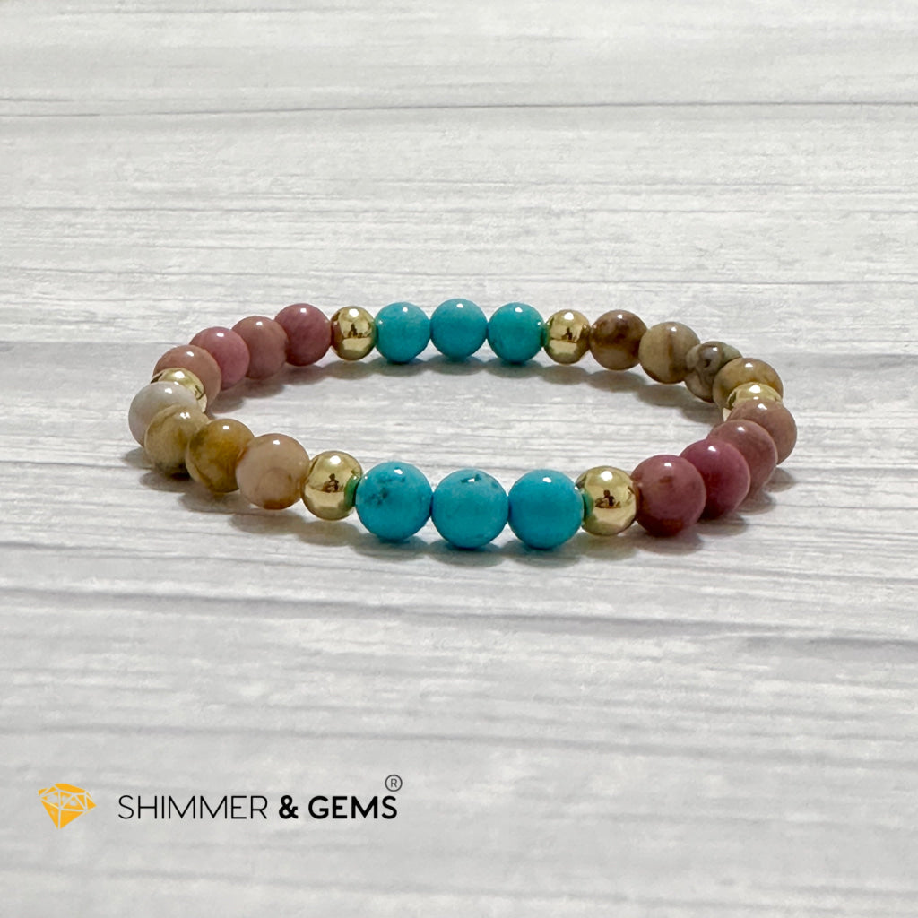 Karma Cleansing Remedy Bracelet (Crazy Lace Agate, Turquoise, Rhodonite 6mm +14k gold filled)