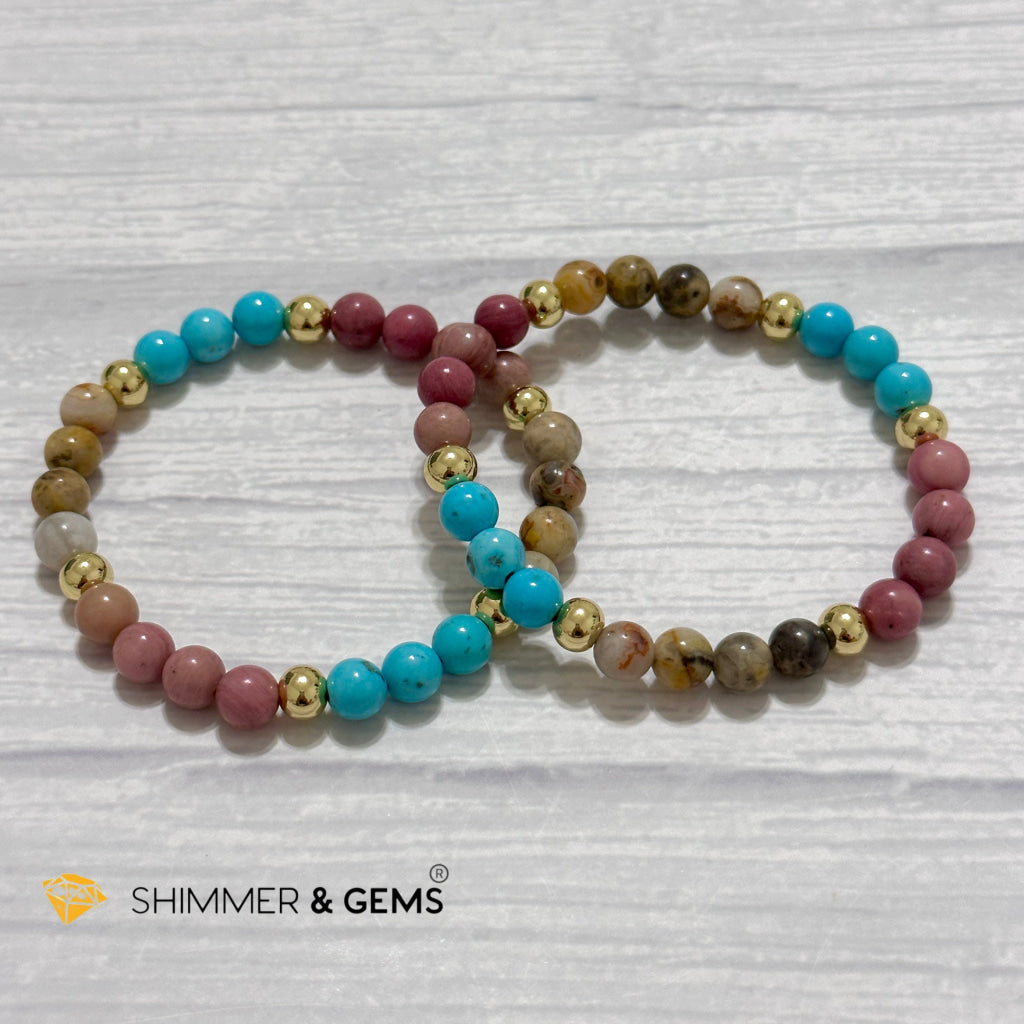 Karma Cleansing Remedy Bracelet (Crazy Lace Agate, Turquoise, Rhodonite 6mm +14k gold filled)