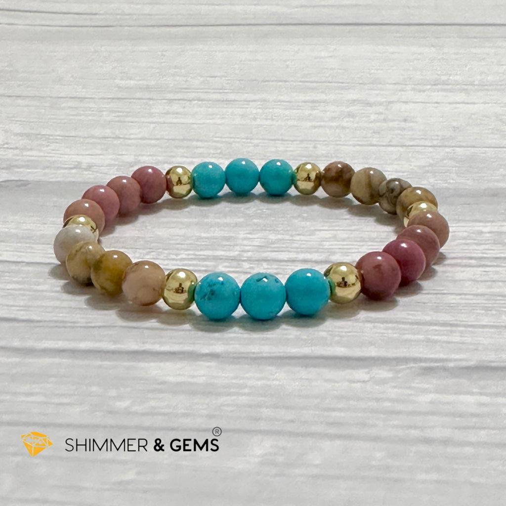 Karma Cleansing Remedy Bracelet (Crazy Lace Agate, Turquoise, Rhodonite 6mm +14k gold filled)