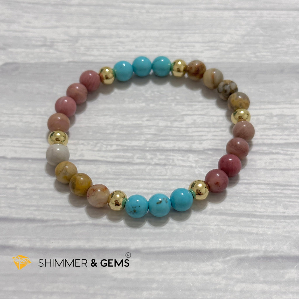 Karma Cleansing Remedy Bracelet (Crazy Lace Agate, Turquoise, Rhodonite 6mm +14k gold filled)