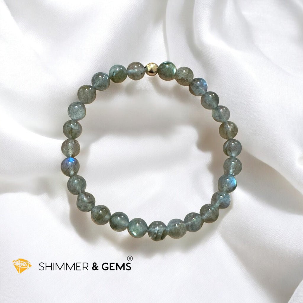 Labradorite 6mm Bracelet with 14k gold filled bead (Mystic Shield) Pre-coded & activated
