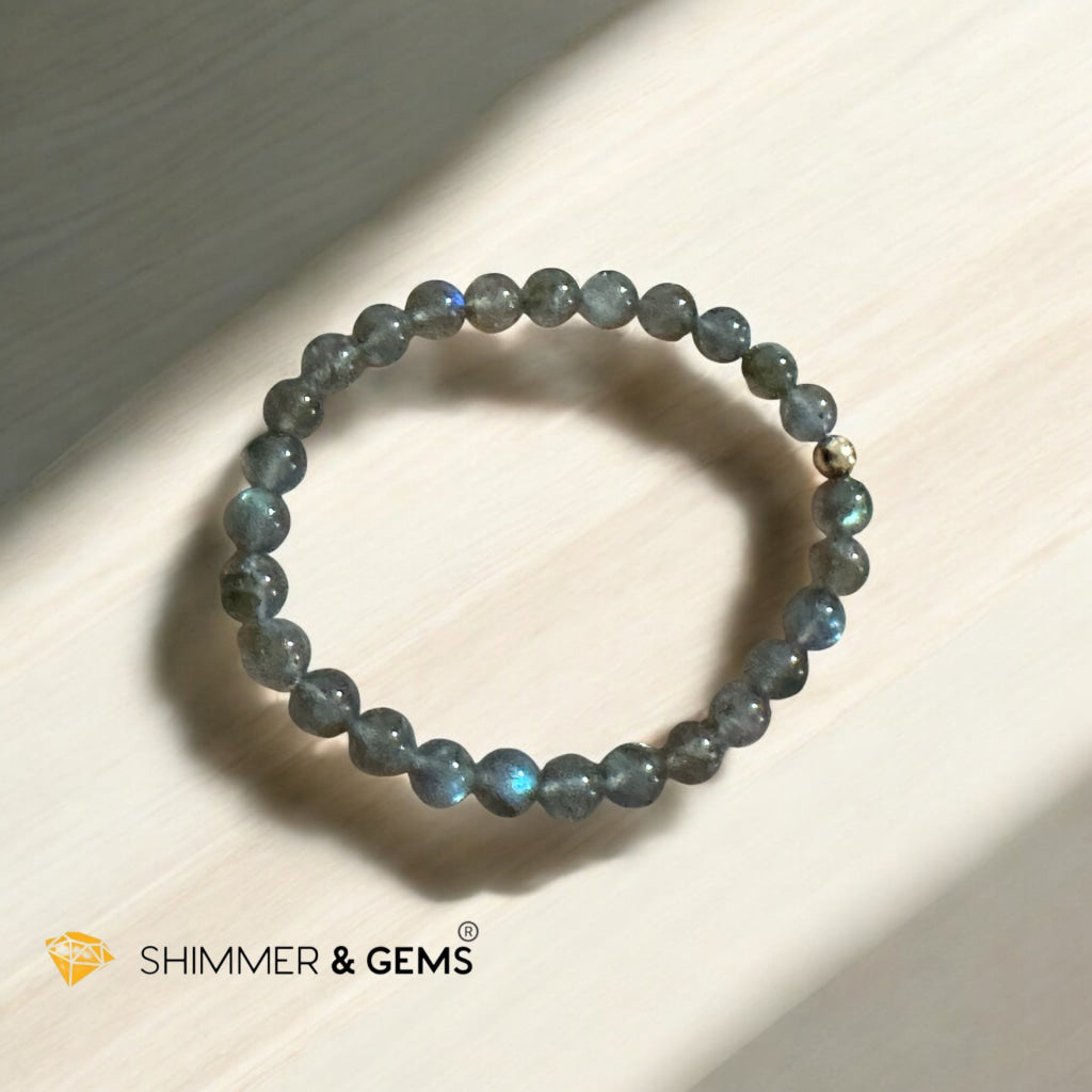 Labradorite 6mm Bracelet with 14k gold filled bead (Mystic Shield) Pre-coded & activated