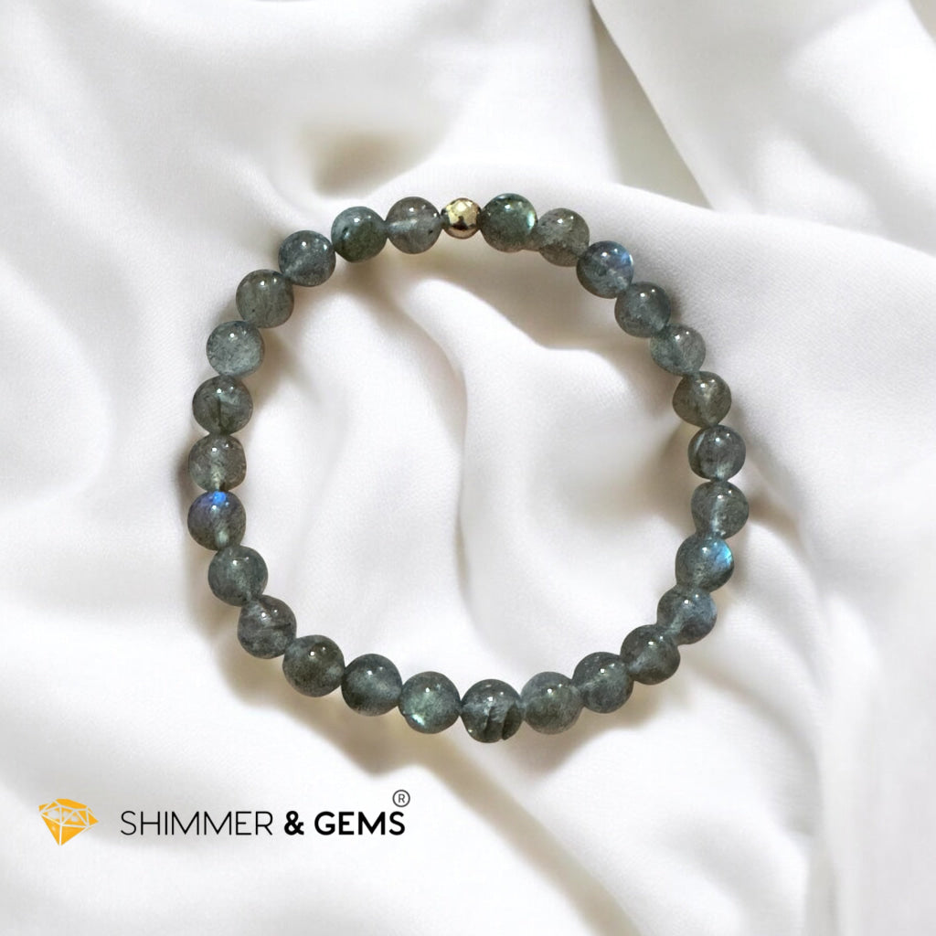 Labradorite 6mm Bracelet with 14k gold filled bead (Mystic Shield) Pre-coded & activated