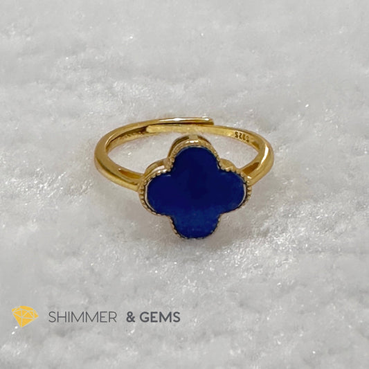 Lapis Lazuli Clover 925 Silver Goldplated Ring 7.5 carats