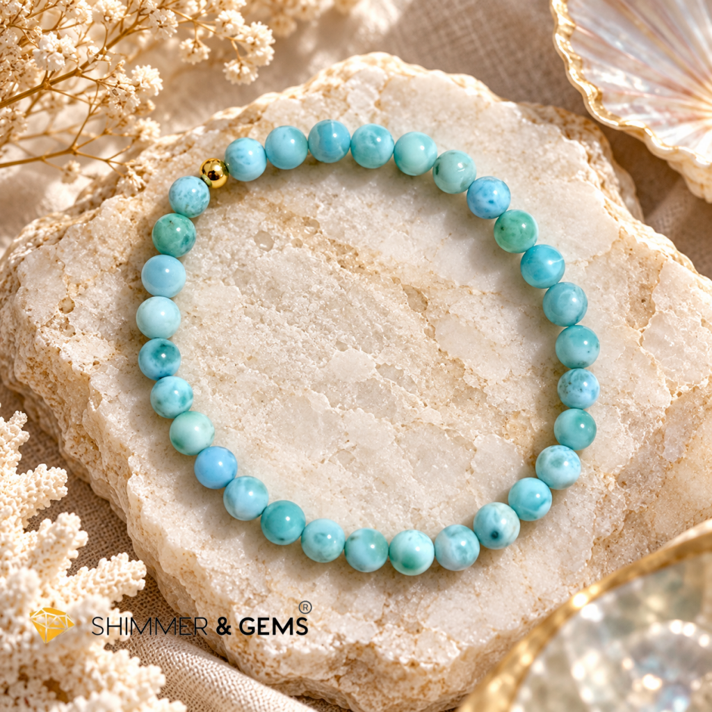 Larimar 5mm Bracelet with 14k gold filled bead AA Grade