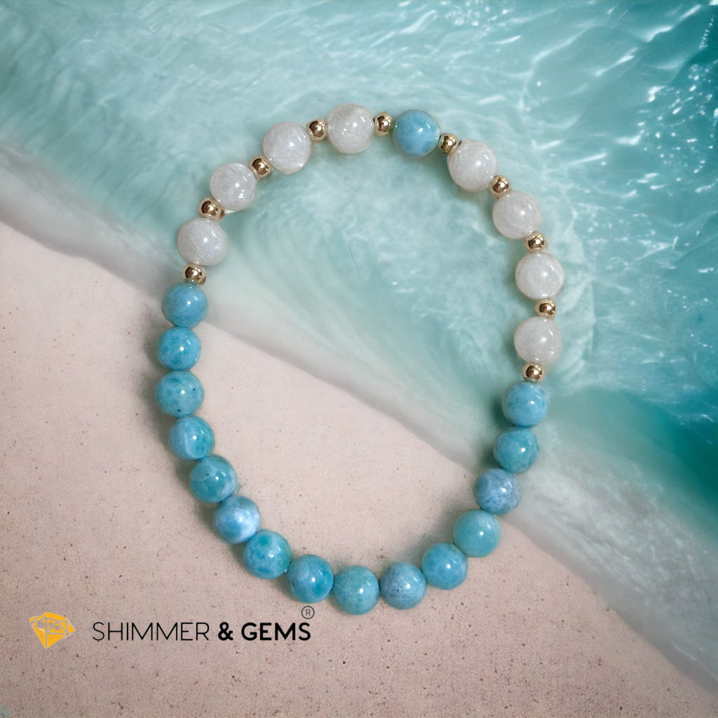 Larimar & Moonstone 6mm Bracelet with 14k gold filled (AAA Grade)