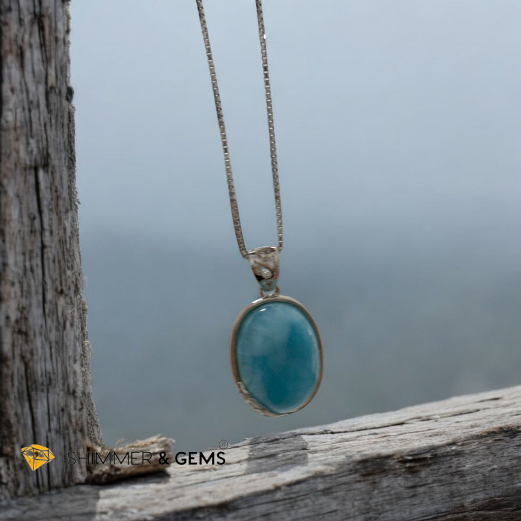 Larimar Oval Pendant 925 Silver (20-25mm)