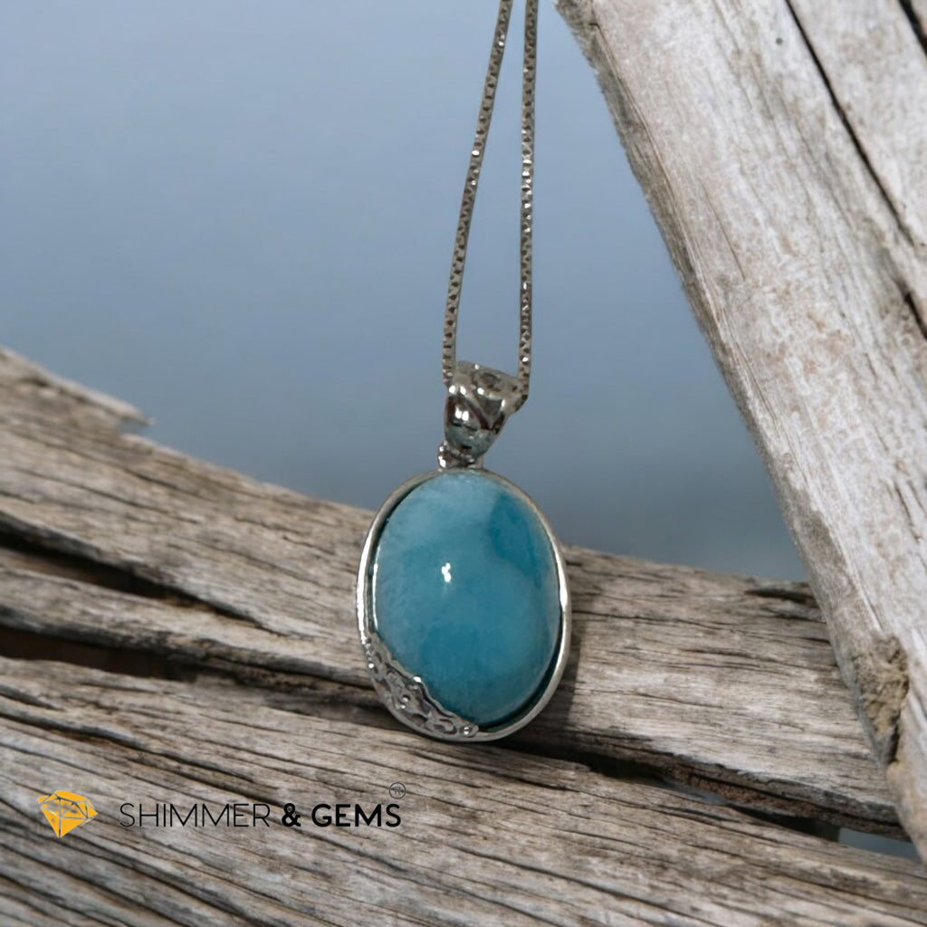 Larimar Oval Pendant 925 Silver (20-25mm)