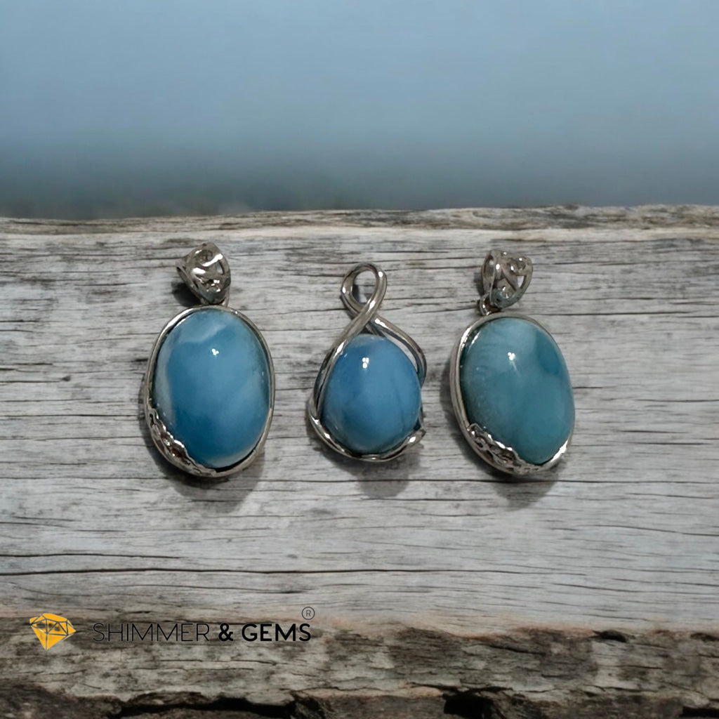 Larimar Oval Pendant 925 Silver (20-25mm)