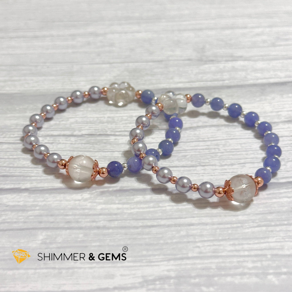 Lavender Pearl Tanzanite Luminous Bracelet 6mm with 14k Gold Copper Beads