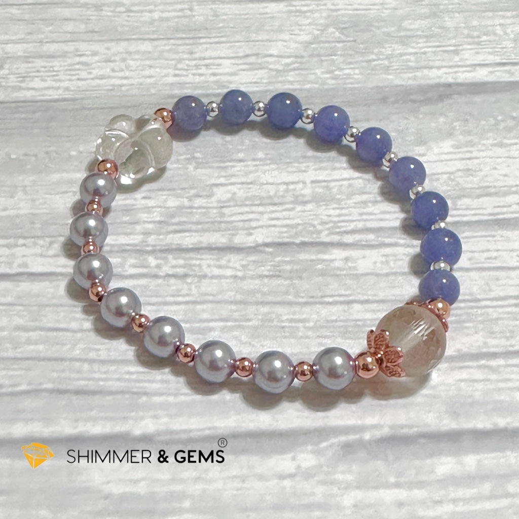 Lavender Pearl Tanzanite Luminous Bracelet 6mm with 14k Gold Copper Beads