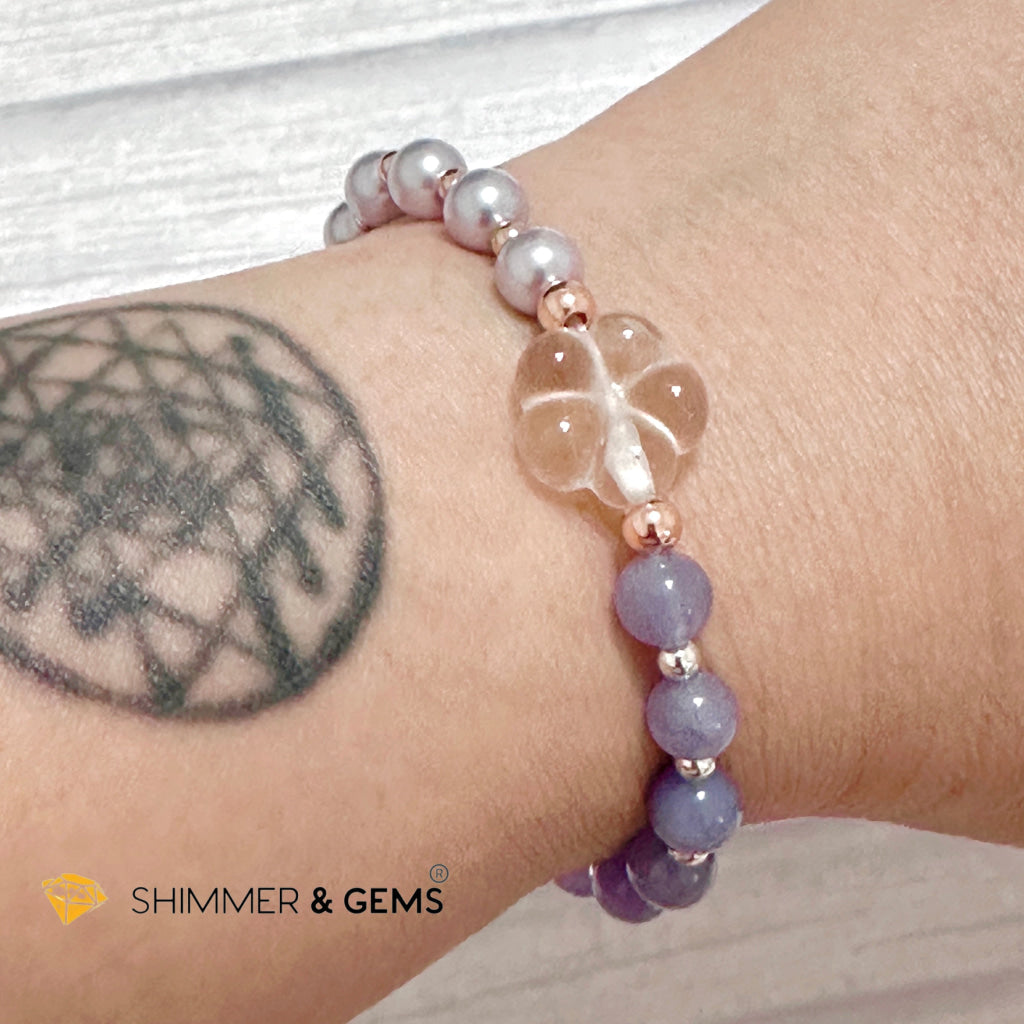 Lavender Pearl Tanzanite Luminous Bracelet 6mm with 14k Gold Copper Beads