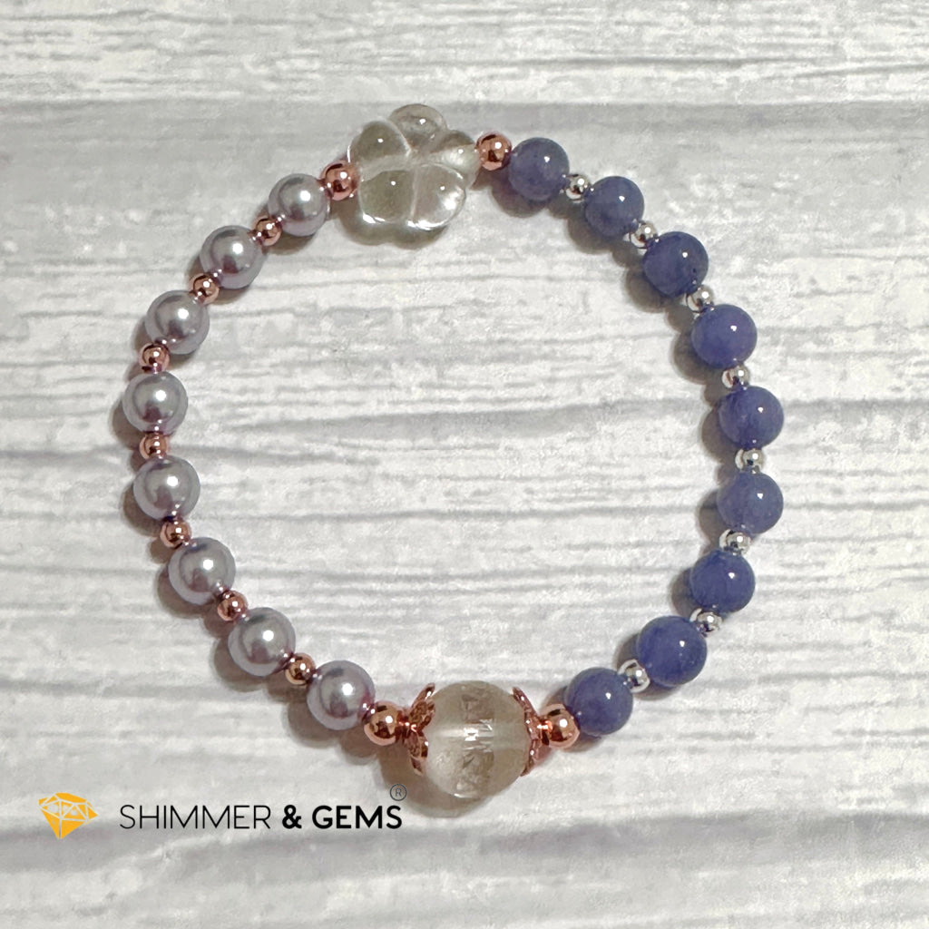 Lavender Pearl Tanzanite Luminous Bracelet 6mm with 14k Gold Copper Beads
