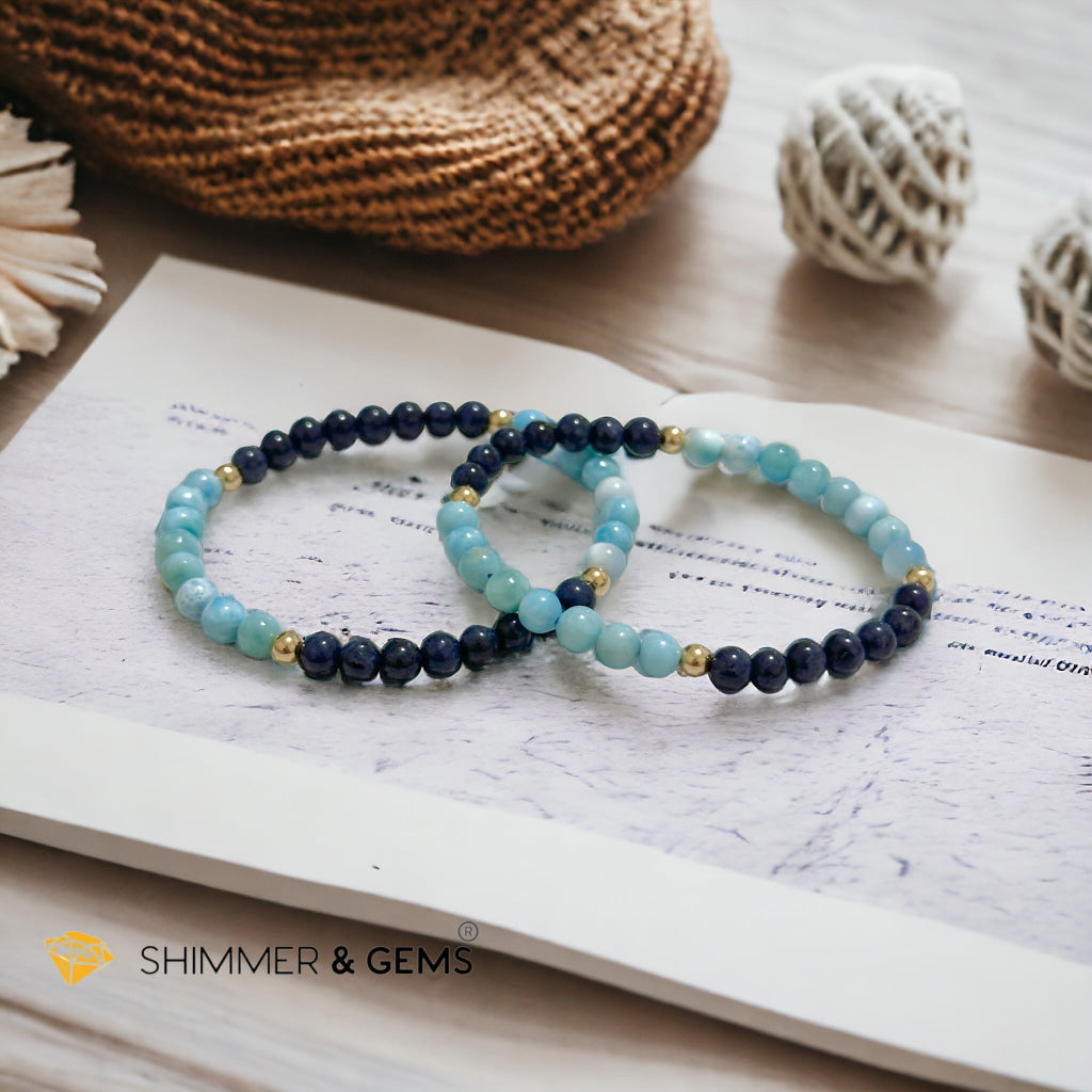 Lord Shiva Bracelet (5mm Blue Sapphire & Larimar) with 14k gold filled beads