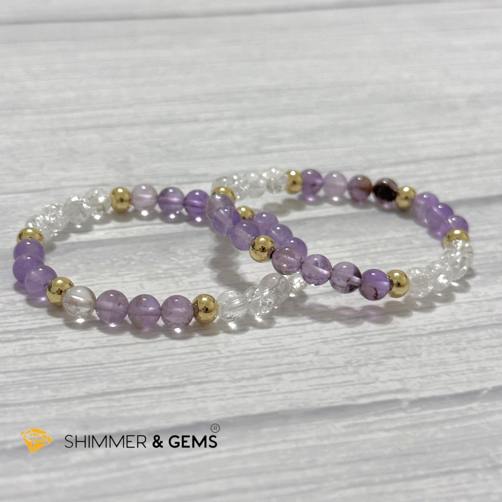 Make A Wish Remedy Bracelet (Super 7 Quartz, Light Amethyst & Crackle Quartz 6mm +14k gold filled)