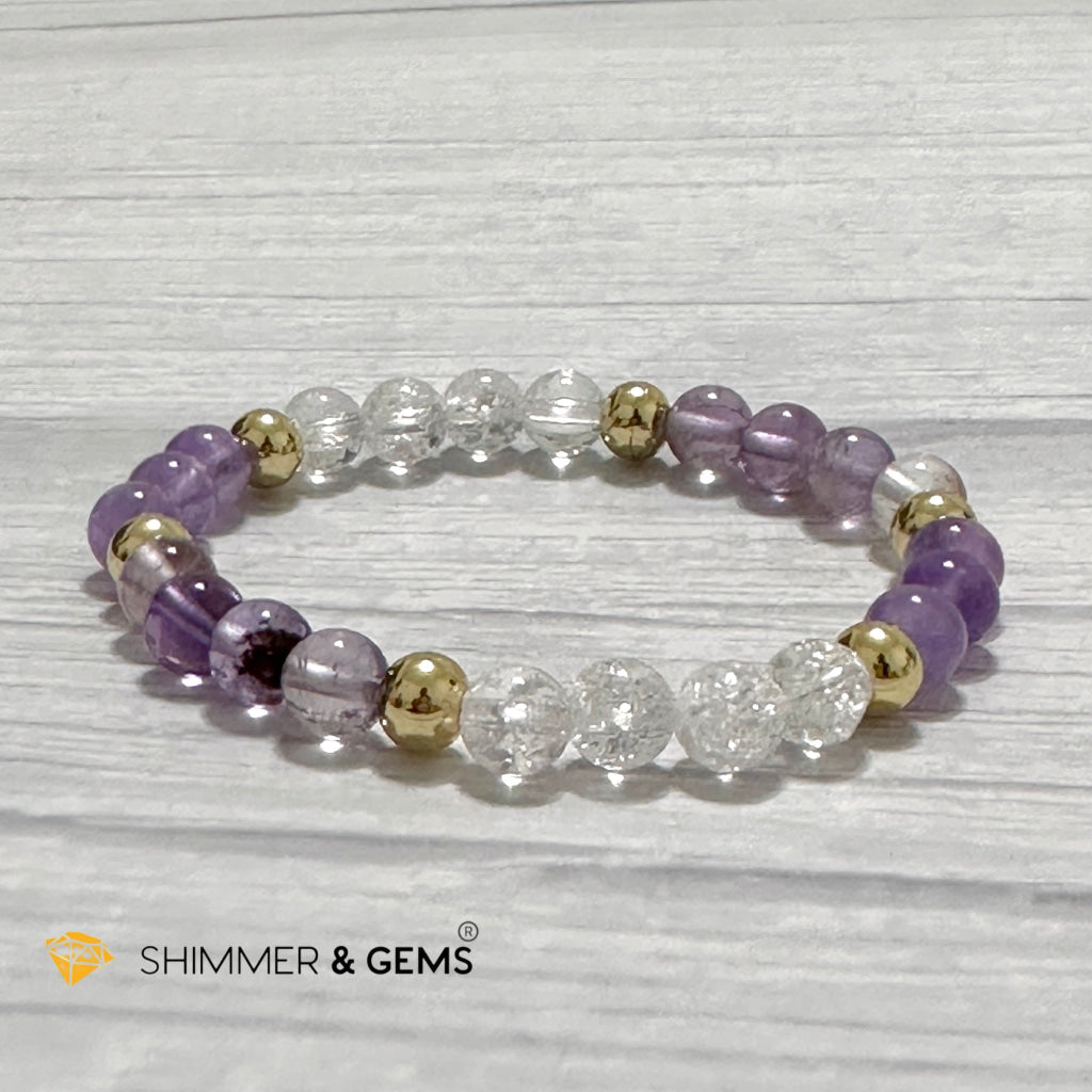 Make A Wish Remedy Bracelet (Super 7 Quartz, Light Amethyst & Crackle Quartz 6mm +14k gold filled)