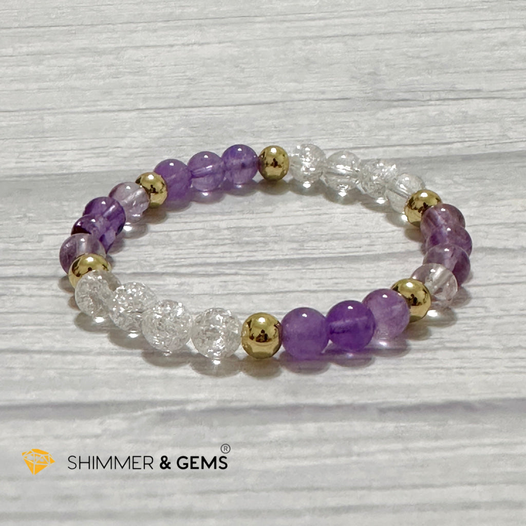 Make A Wish Remedy Bracelet (Super 7 Quartz, Light Amethyst & Crackle Quartz 6mm +14k gold filled)