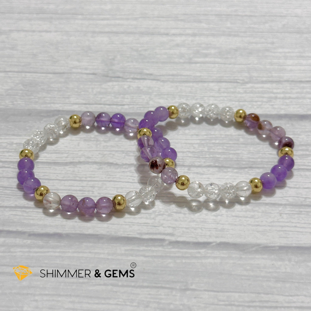 Make A Wish Remedy Bracelet (Super 7 Quartz, Light Amethyst & Crackle Quartz 6mm +14k gold filled)