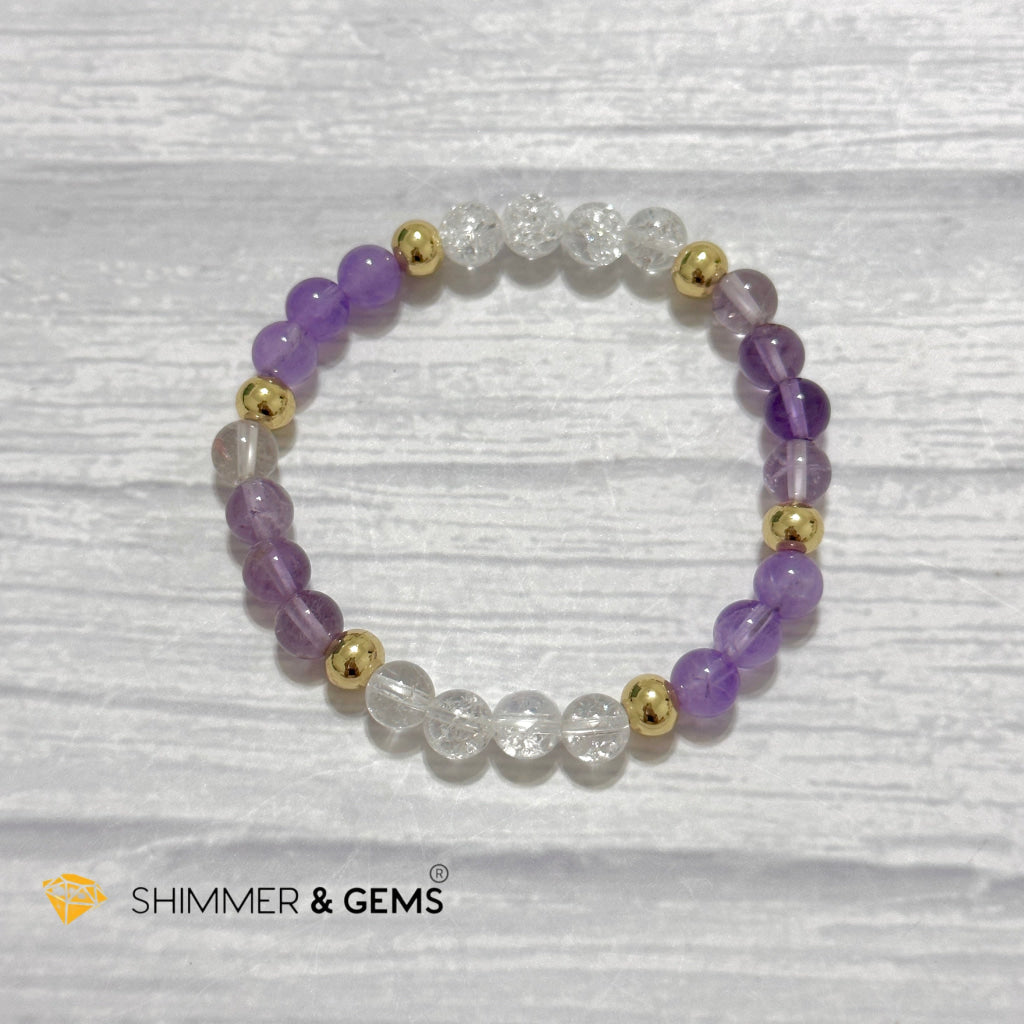 Make A Wish Remedy Bracelet (Super 7 Quartz, Light Amethyst & Crackle Quartz 6mm +14k gold filled)