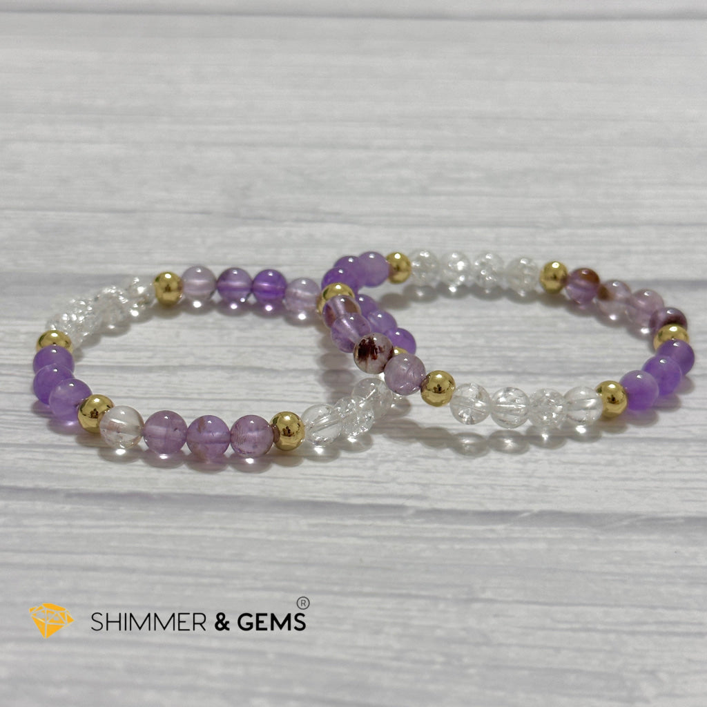 Make A Wish Remedy Bracelet (Super 7 Quartz, Light Amethyst & Crackle Quartz 6mm +14k gold filled)
